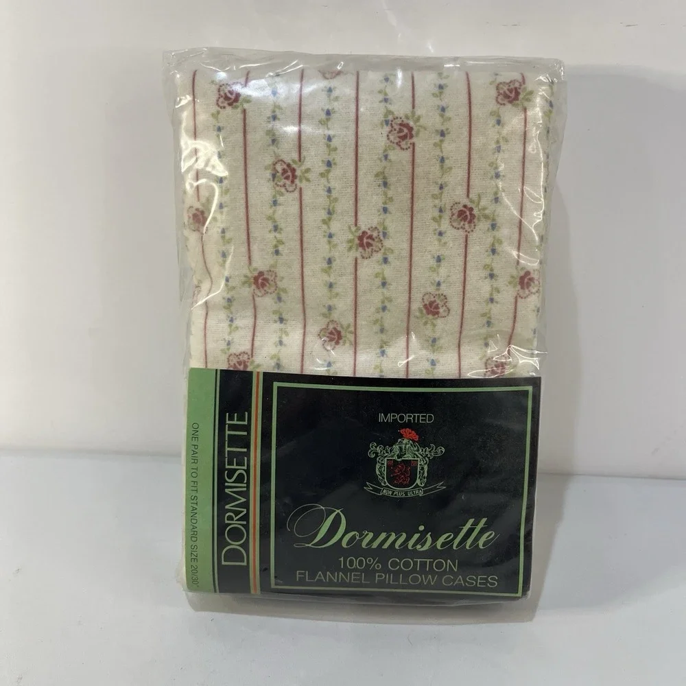 Vtg Dormisette Ultimate 100%‎ Cotton Flannel Pillowcases New Deadstock Cottage